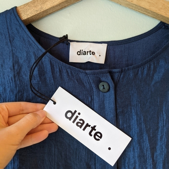 Diarte Oversized Shirt Dress 3/4 Sleeve Viscose Lagenlook Blue Shiny NWT Small - Picture 3 of 6